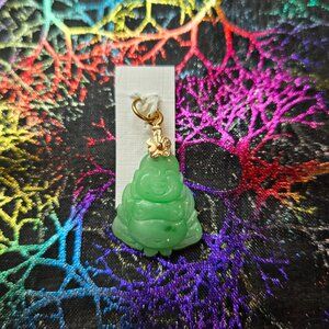 Flat Buddha Jade Pendant | Gold Bail | Peace & Protection Charm